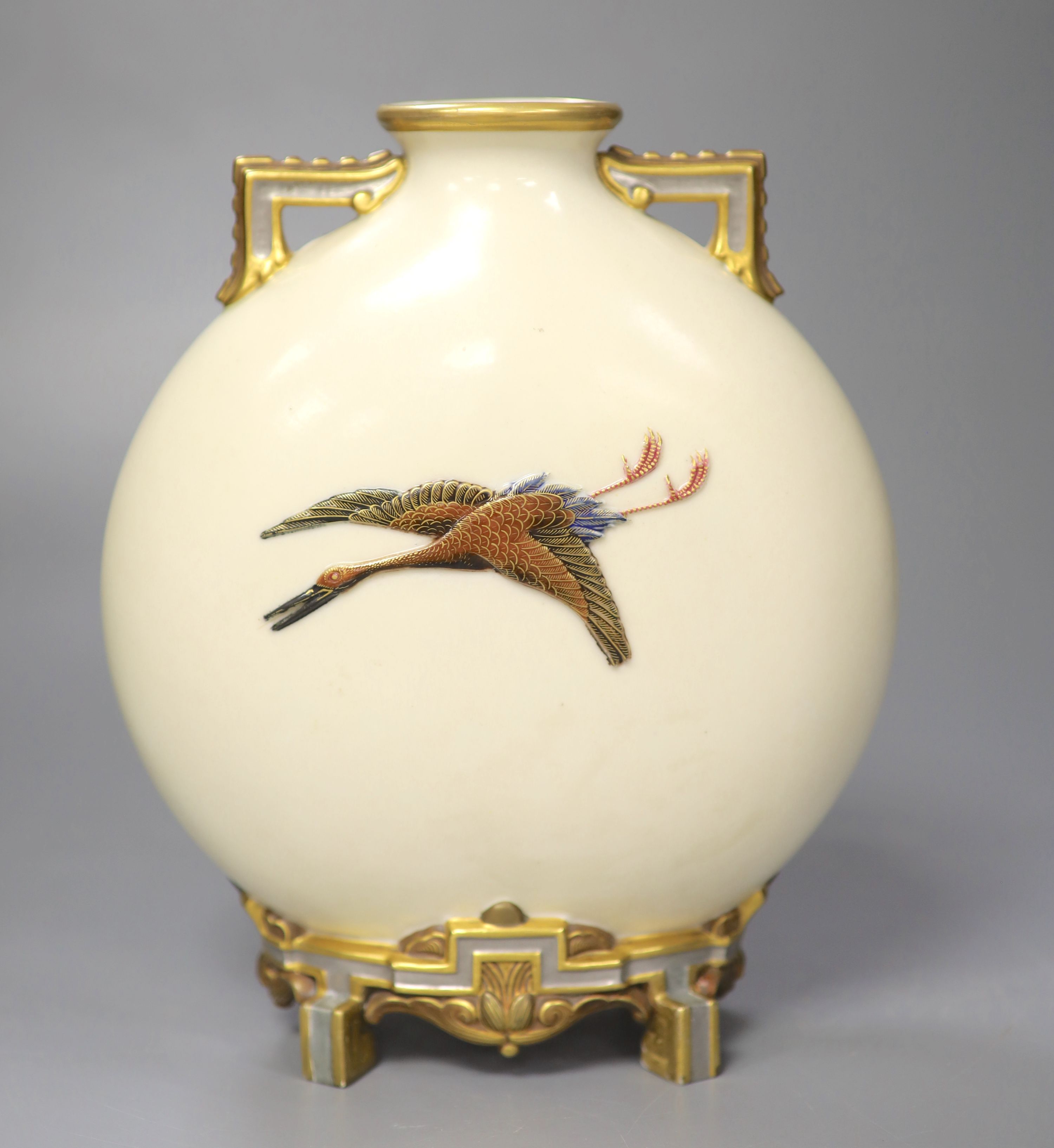 A Royal Worcester moonflask moulded and painted in Japanese style, date mark 74, 22cm high